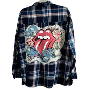 Rolling Stones Graphic Upcycled Flannel
